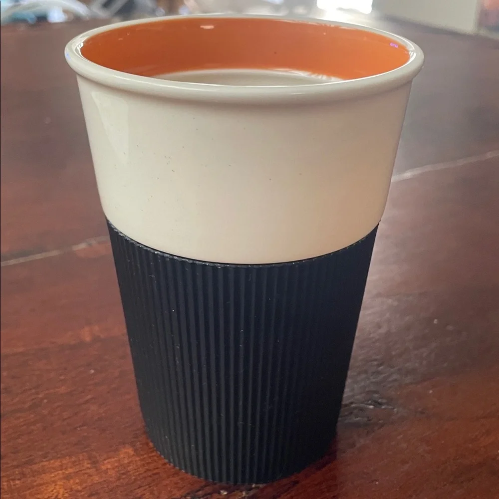Starbucks VIA 2011 White-Orange Rubber Grip 8-oz Travel Tumbler *NO LID*